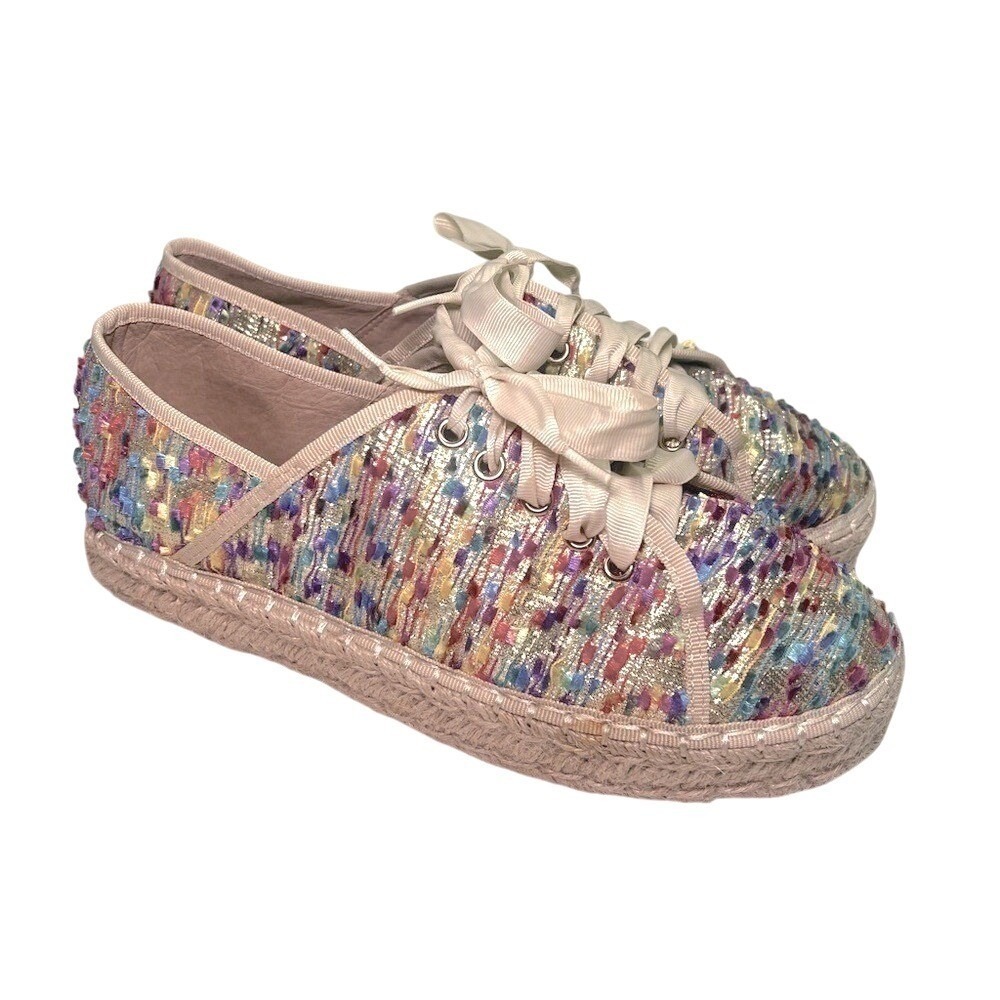 Menina Mila-2 Womens Espadrille Sneakers Multi Color Tweed Ribbon Lace Size 9